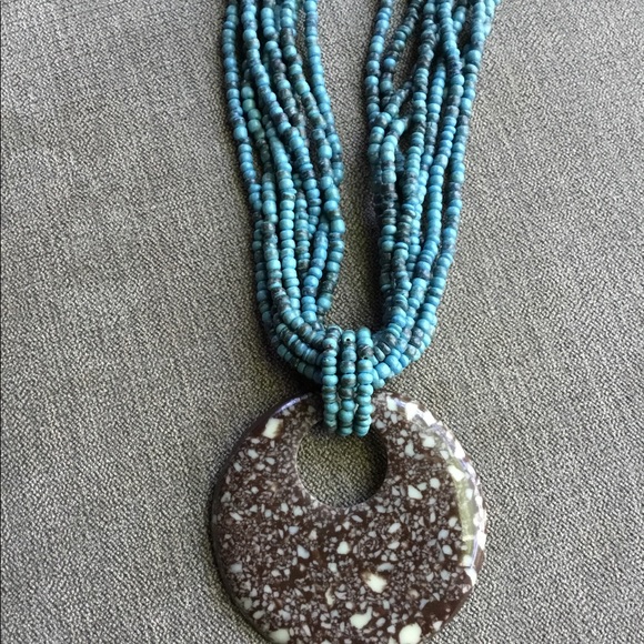 Turquoise Beaded Necklace with Stone Pendant - Picture 3 of 6